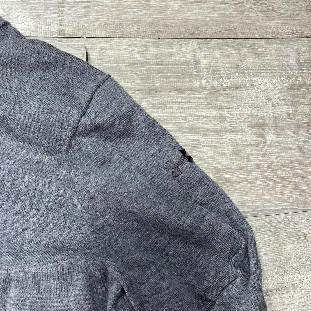 Under Armour Sweater Mens Large Gray Quarter Zip Pullover Logo Wool‎